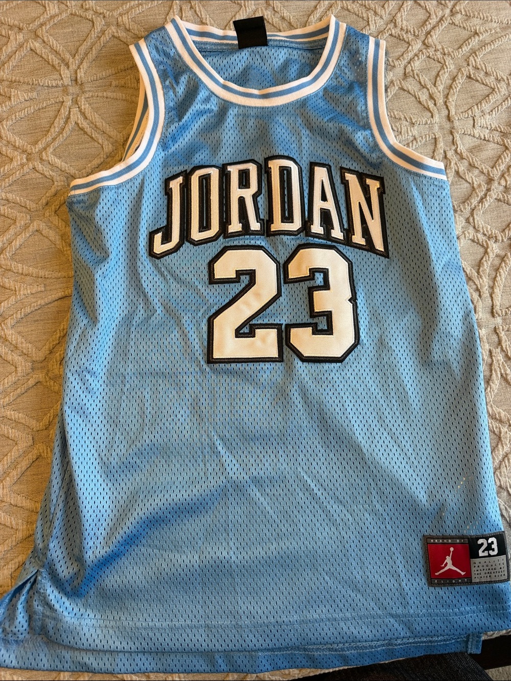 Jordan Light Blue and White Mesh 23 Basketball Jersey